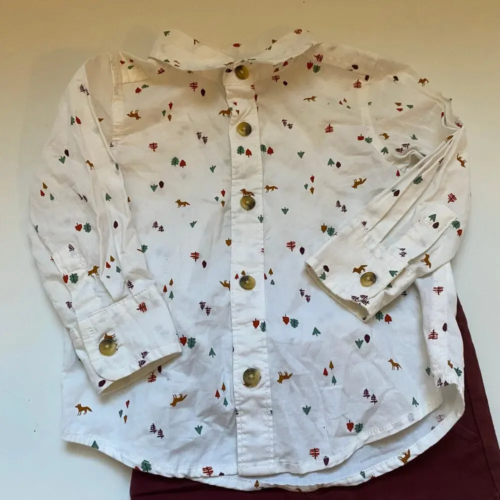 Old Navy Woodland Button Down & Burgundy Pants Outfit